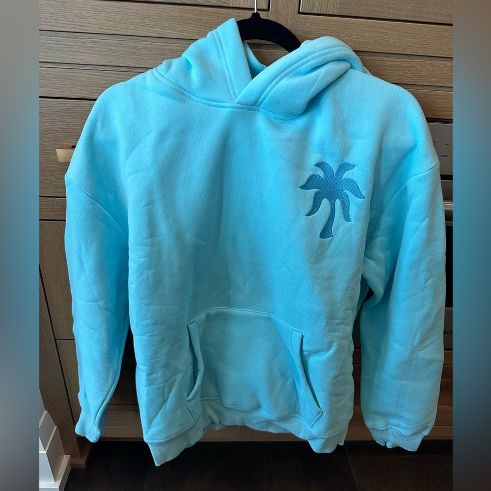 BRAND NEW Pink Palm Puff Hoodie - “Hawaii Hibiscus” in Aquamarine